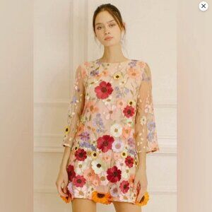 3D Multicolor Floral Appliqué Shift Dress